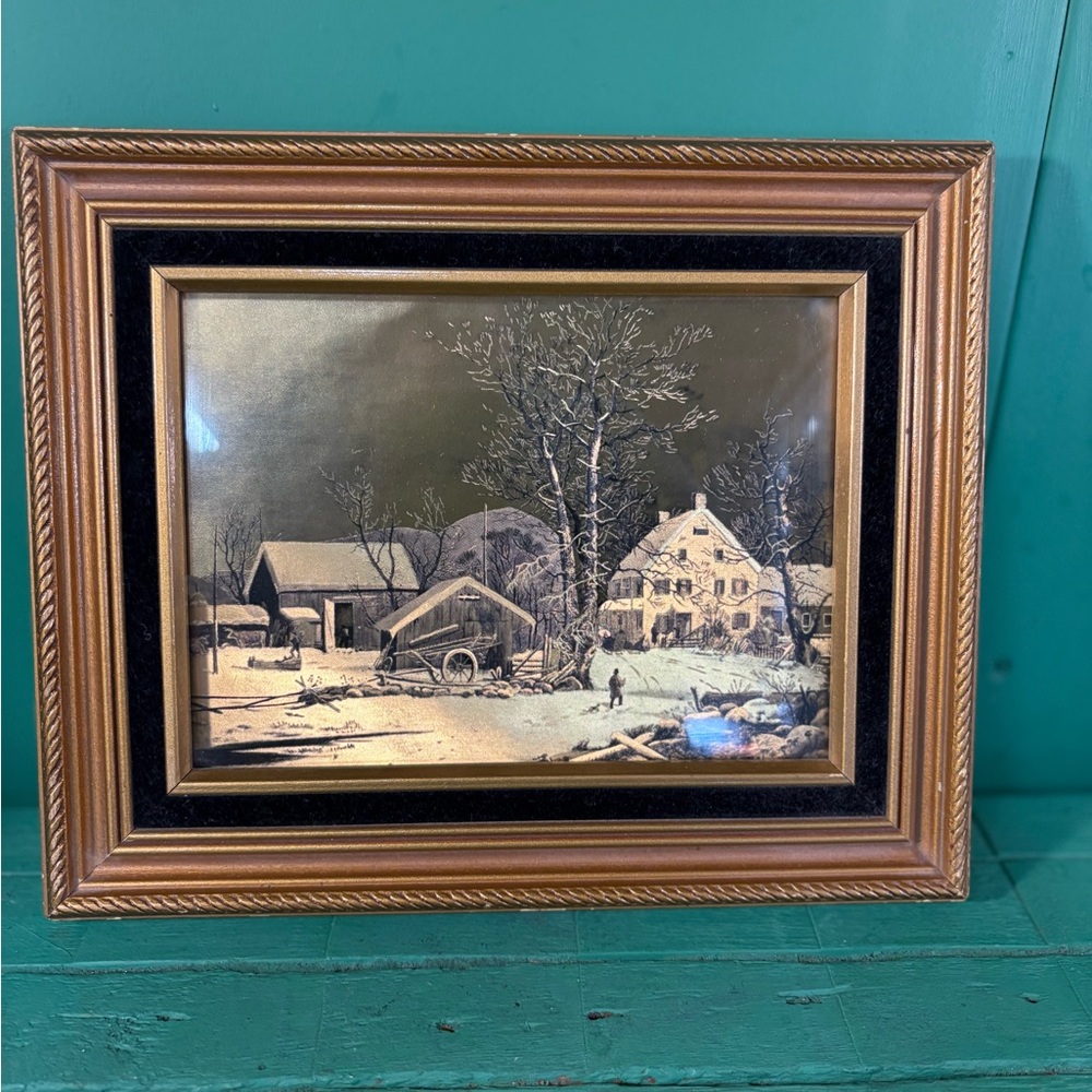 Winter in the country: a cold morning foil print professionally framed